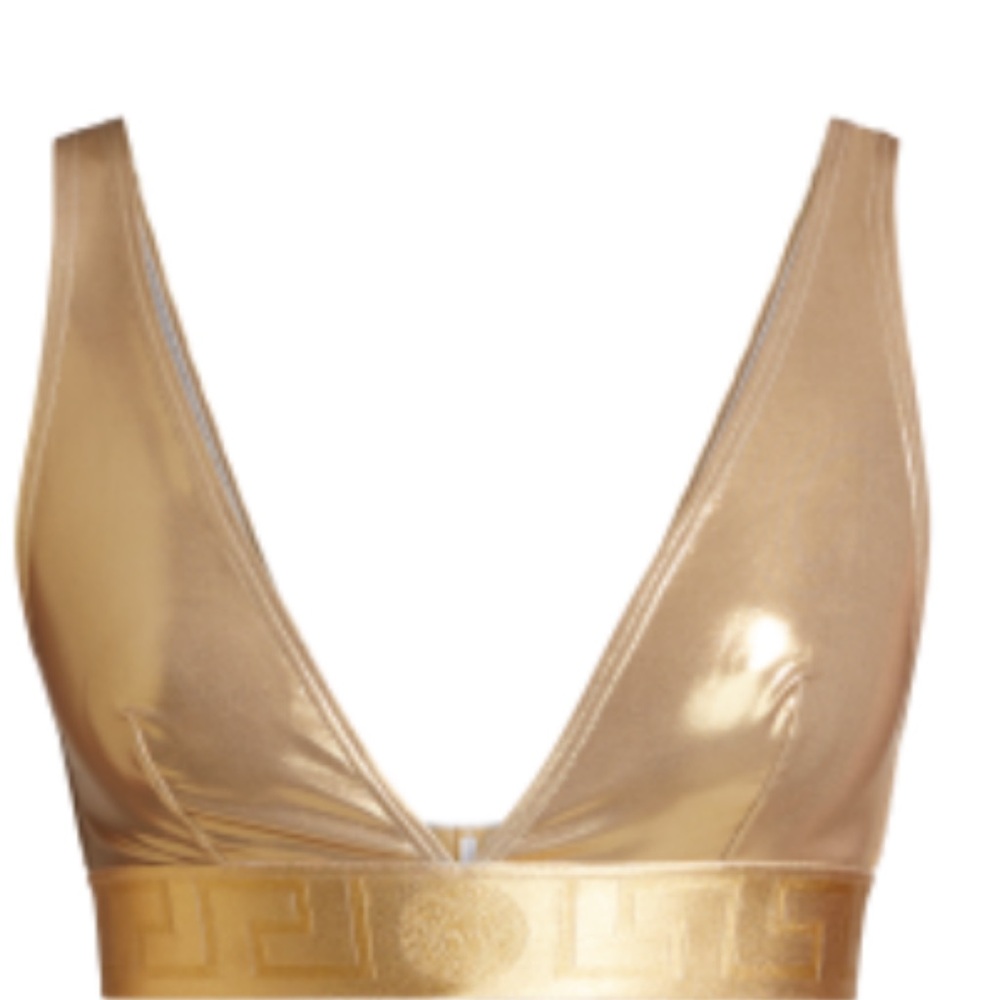 Versace Gold Bikini Top with Plunging V-Neckline